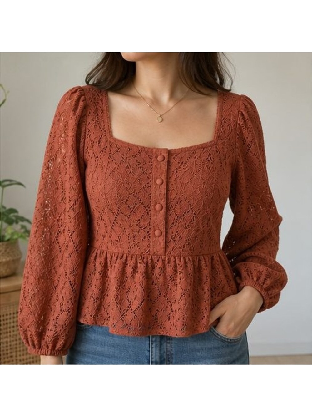 Rust Button Blouse - Picture 2 of 6